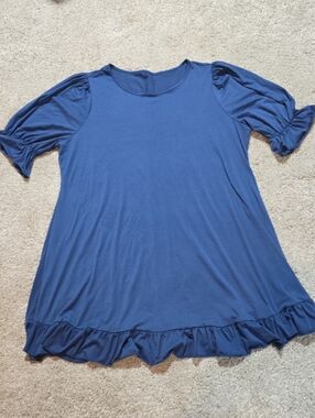 Women's Blue Ruffle-Hem Short Sleeve Dress